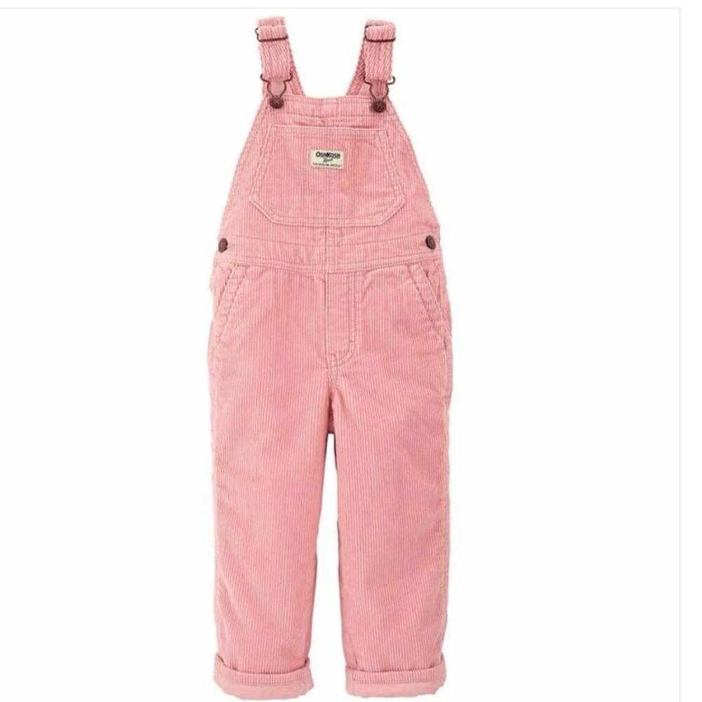 OshKosh no B'gosh Jersey-Lined Corduroy Overalls Toddler Girl Sz 9M Easter